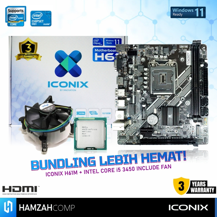 Paket Motherboard Intel Core i5 Chipset H61 Iconix H61DA1