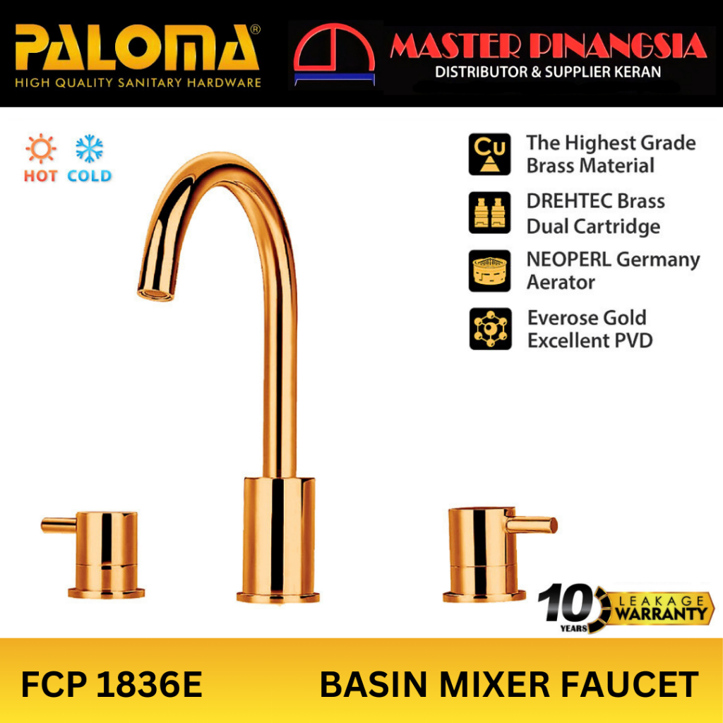 PALOMA FCP 1836E EVEROSE GOLD Keran Wastafel Cuci Tangan Keran Air Panas Dingin