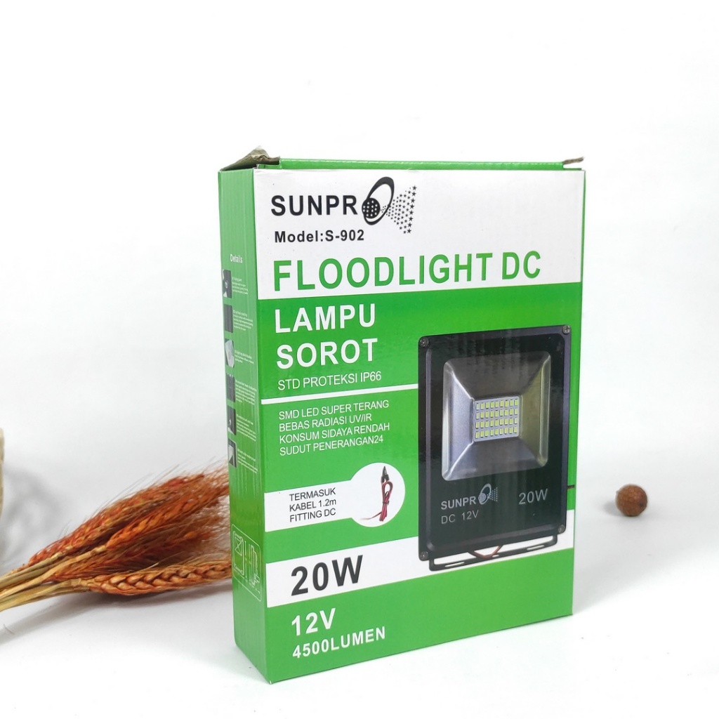 Floodlight 12V IP66 Sunpro S - 902 Cahaya Putih Lampu Sorot 20Watt | Lampu Sorot LED DC 12V