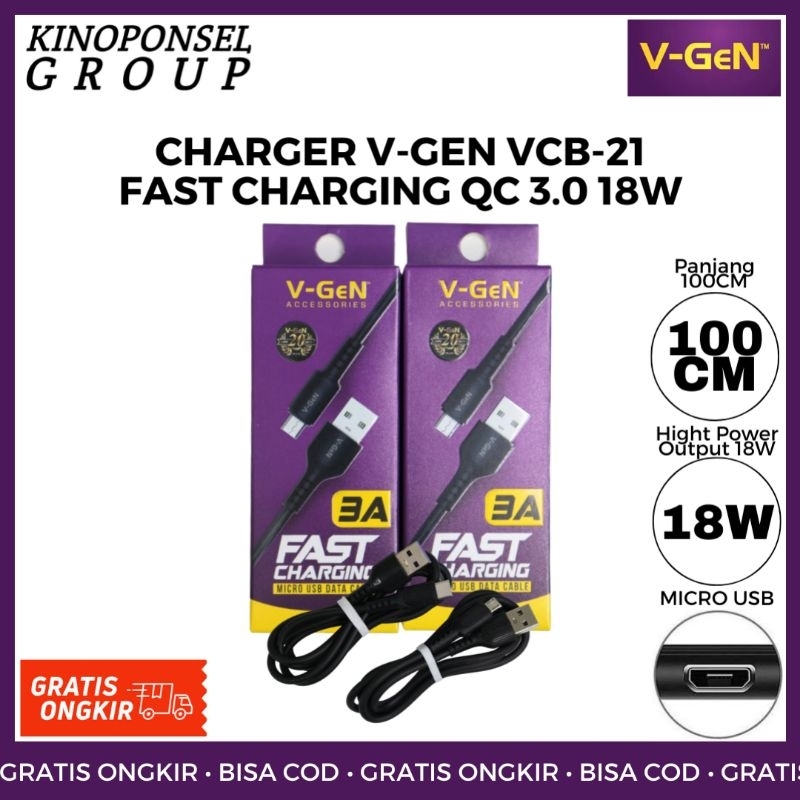 Kabel Data VGEN VCB-21 FAST CHARGING 18W Quick Charge Qualcomm 3.0 Micro USB | Kabel Data Hp Android Smartphone Phone Original Ori Fast Charging Quick Charge Tali Pengecas Cepat Flash Charge Biasa