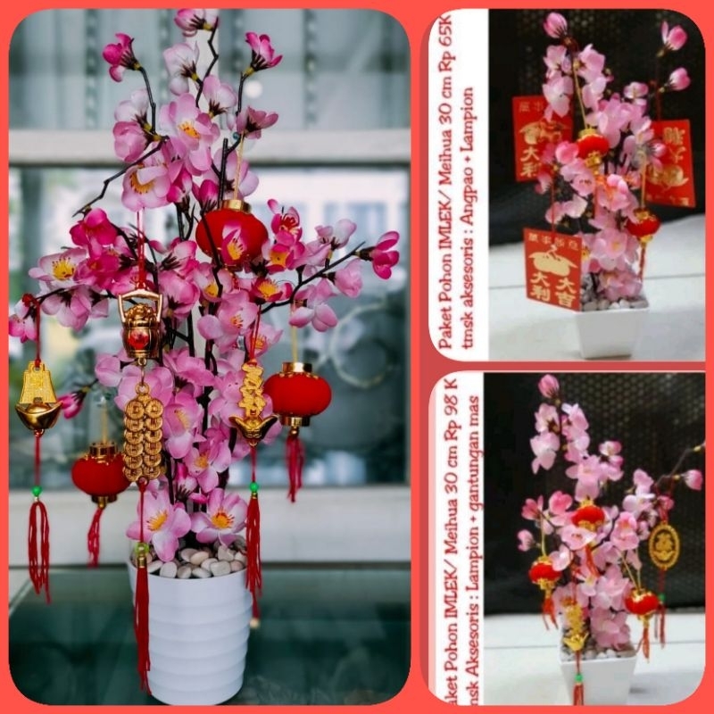 Pohon imlek meihoa angpao sakura paket aksesoris