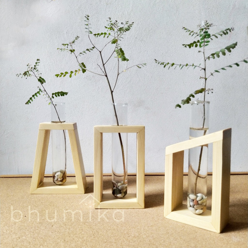 Paket Bundling Pot Minimalis / Vas kaca tanaman air/ Vas kayu aesthetic planter hidroponik
