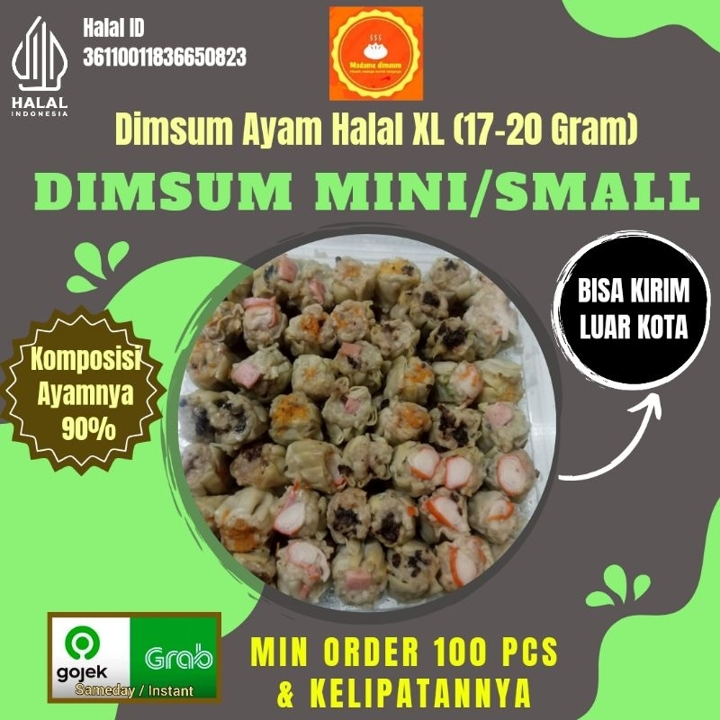 

(SIZE KECIL / MINI)(INCLUDE SAOS) DIMSUM TERMURAH Rp 1000-AN..(PERPACK ISI 100 pcs).. PABRIK FROZEN FOOD DIMSUM HALAL AYAMNYA BERASA KARNA 90% AYAM BUKAN TEPUNG..