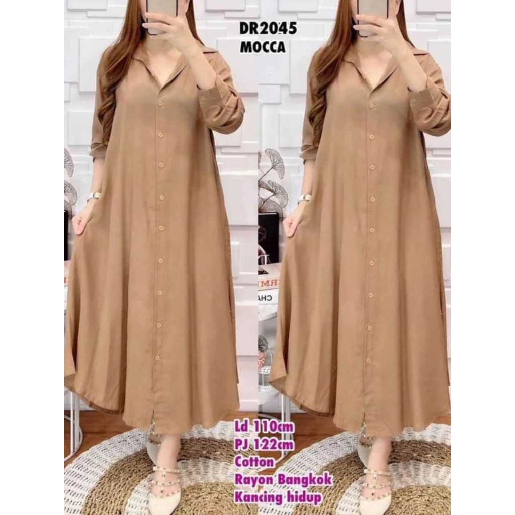 Midi Dress Jumbo Size XXL Polos Premium Gamis Kancing Depan Terbaru