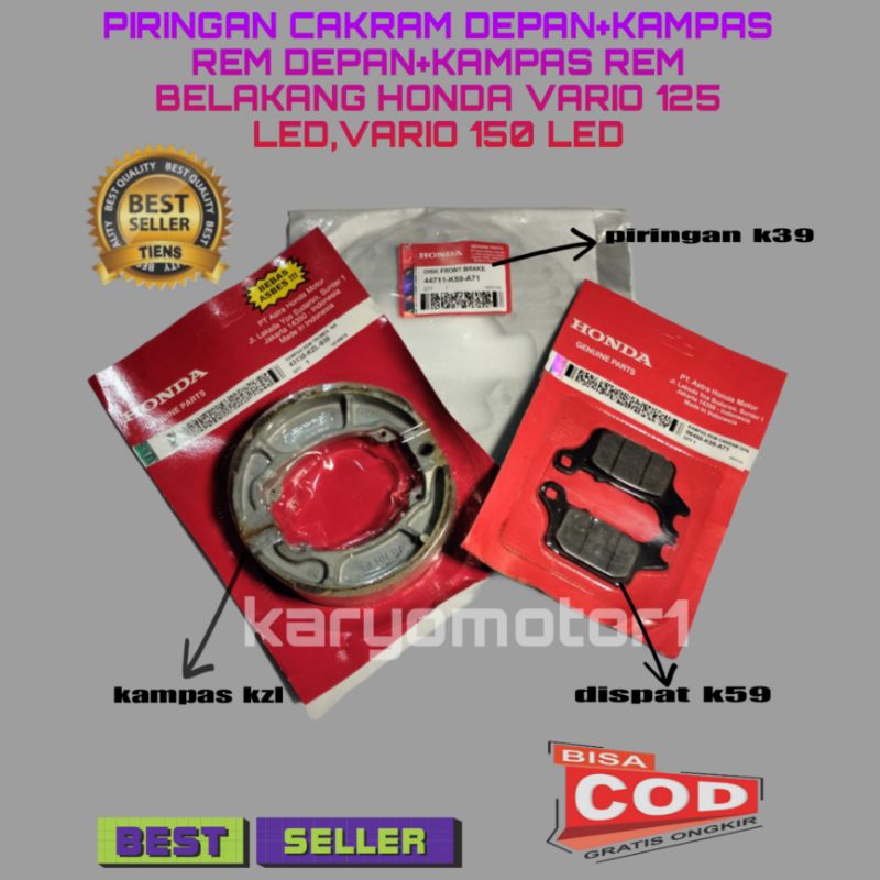 PIRINGAN CAKRAM DEPAN + KAMPAS REM CAKRAM + KAMPAS REM TROMOL VARIO 125 LED/VARIO 150 LED
