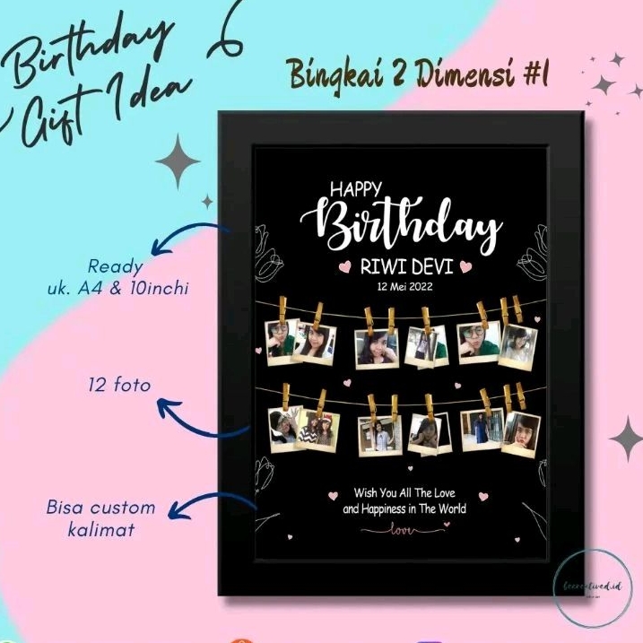 Bingkai Foto Edit 2D Birthday Frame, Model Polaroid Photo Edit