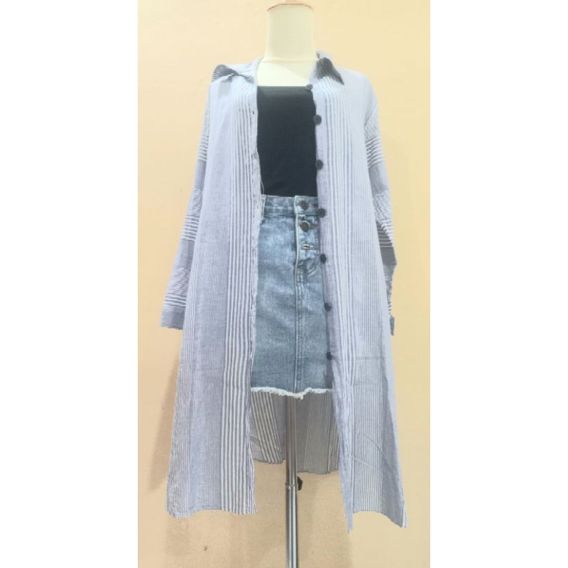 Baju Atasan Wanita Kekinian Lengan Panjang kemeja Garis-Garis Blouse Oversize Premium Shirt