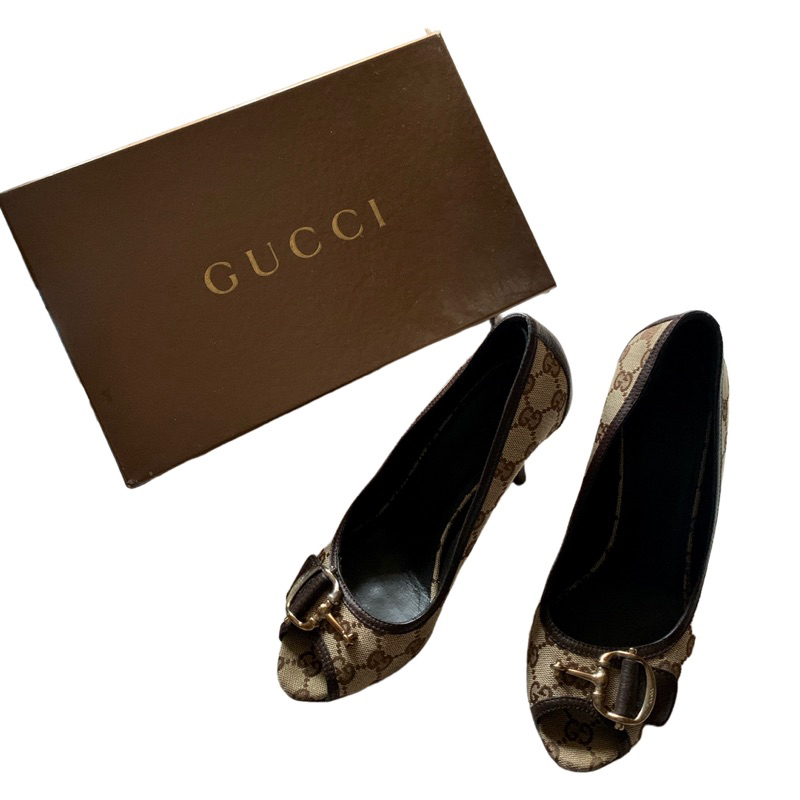 Prlvd Gucci Monogram Peep Toe Heels / Original Gucci Heels