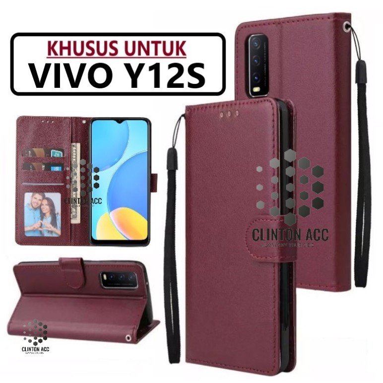 CASE HP VIVO Y12S FLIP WALLET LEATHER DOMPET KULIT SOFTCASE PREMIUM FLIP COVER SARUNG BUKA TUTUP FLI