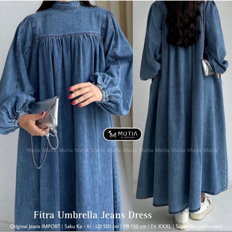 DRES JUMBO LD 130 || FITRA UMBRELLA JEANS DRESS
