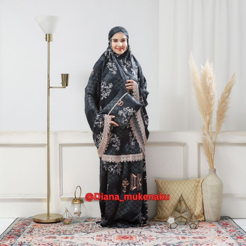 Mukena Dewasa Terbaru by Diana_mukenaku Warna Hitam bahan Maxmara Silk Premium Renda Mewah New Serie