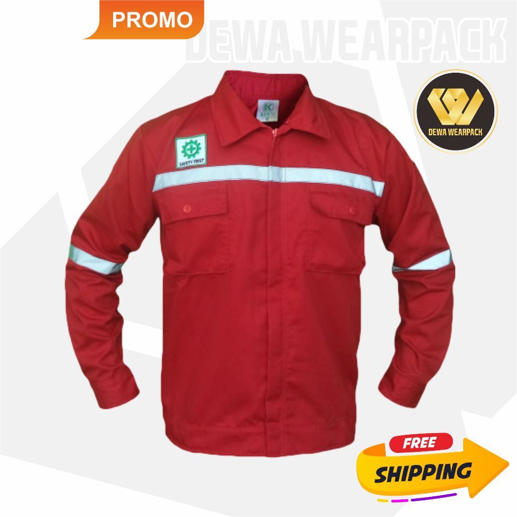 Dewa Wearpack Atasan Kemeja Safety Baju Sefty Lengan Panjang Resleting Warna MERAH POLOS
