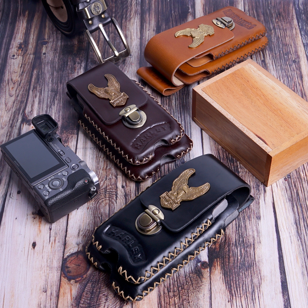 PD01 - Tas Pinggang PRIA/COWOK double slot Harley Police coklat nobuk Kulit Sapi Asli