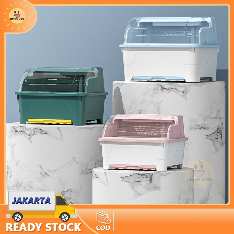 GARANSI (COD) RAK PENGERING AIR MANGKOK RAK PIRING PLASTIK DENGAN TUTUP RAK