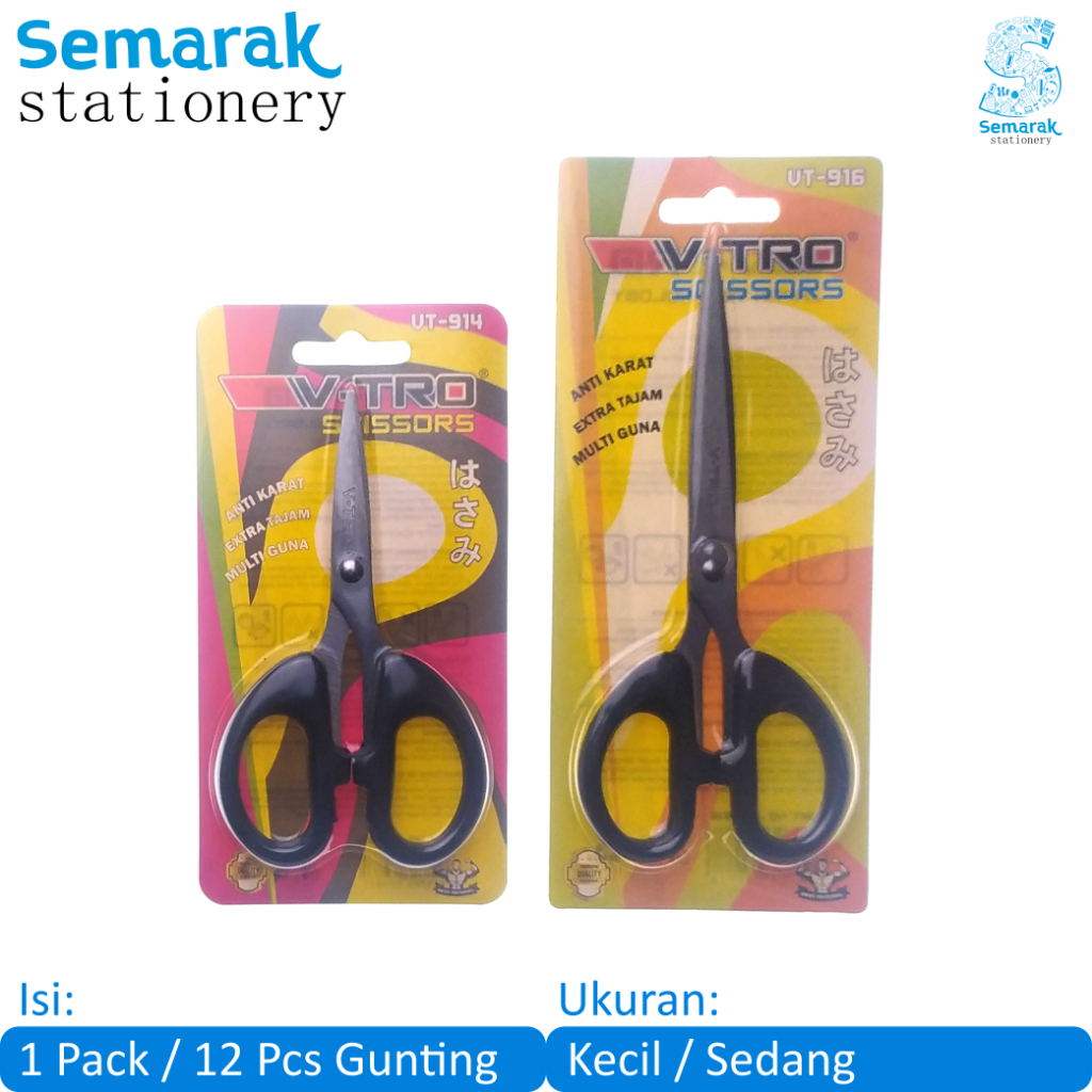 

VTRO Scissors Gunting Stainless Steel Kecil / Sedang [1 Pack / 12 Pcs]