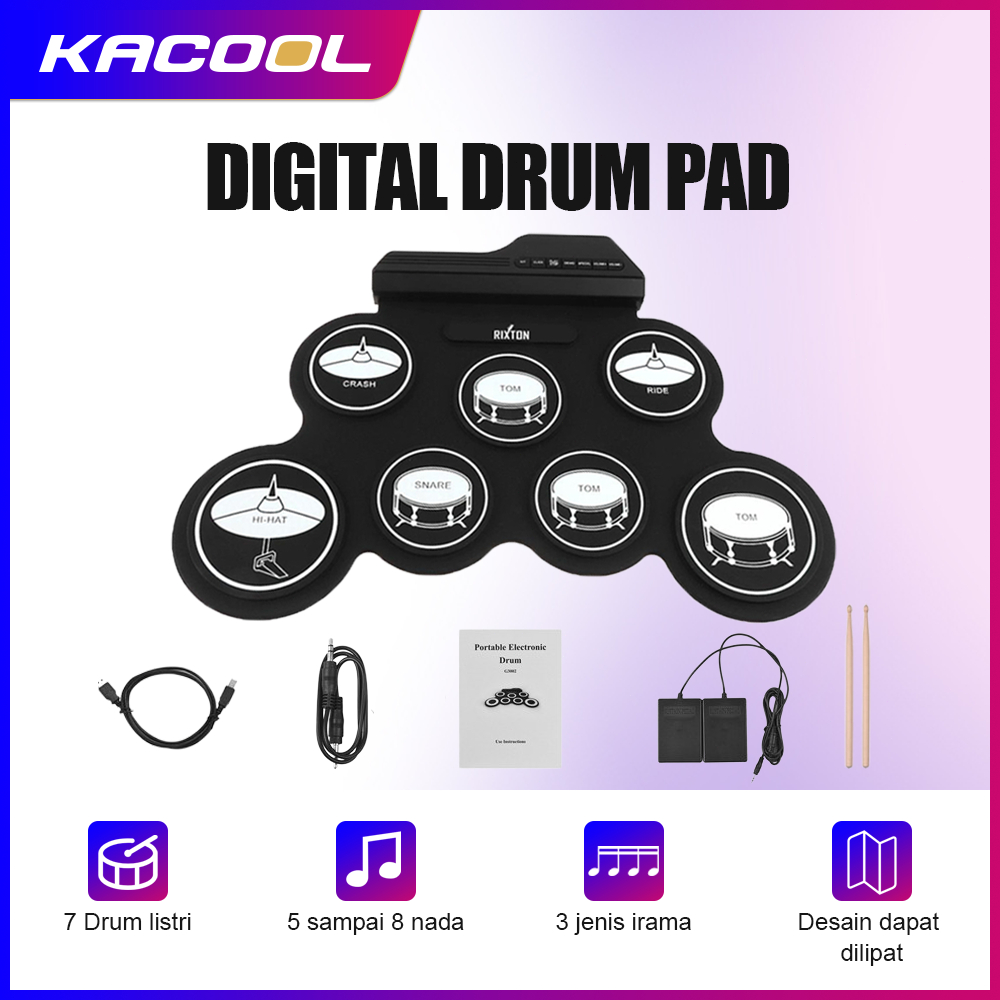 Digital Portabel Drum Roll Drum Elektronik Perkusi Portabel Silicone Hand Roll Drum Kit Drum Jazz US