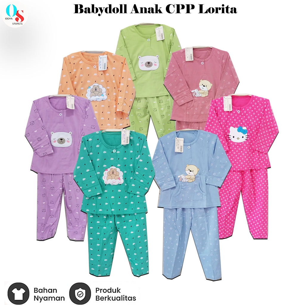 Setelan Baju Tidur Anak CPP Lorita Ukuran ( M ) Anak Umur 4 - 5 Tahun Babydoll Lengan Celana Panjang