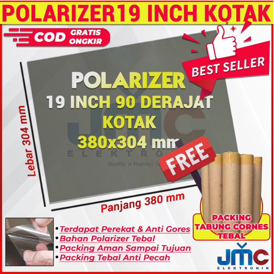 POLARIZER LCD 19 INCH 90 DERAJAT BAGIAN DALAM POLARIS POLARIZER LCD LED DIMENSI 380 X 304 MM KOTAK