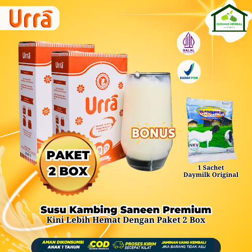 

2 BOX URRA Susu Kambing Saneen + 1 Sachet Daymilk - Untuk Penambah Berat Badan & Tinggi Badan Anak - 2 Box + 1 Sachet