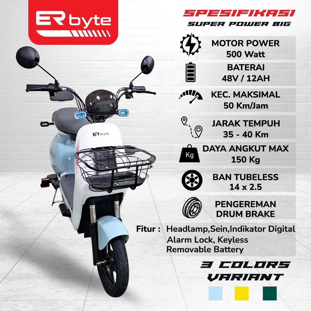 ERBYTE SUPER POWER BIG SEPEDA LISTRIK DINAMO 500 W 48V 12 AH