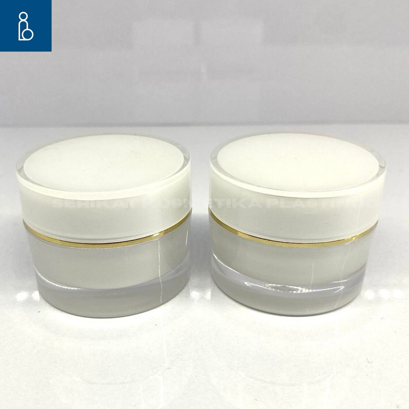 Pot Cream 10 Gram Acrylic White Putih List Gold / Pot Acrylic 10 gr / Pot Kosmetik Acrylic 10 gr / P