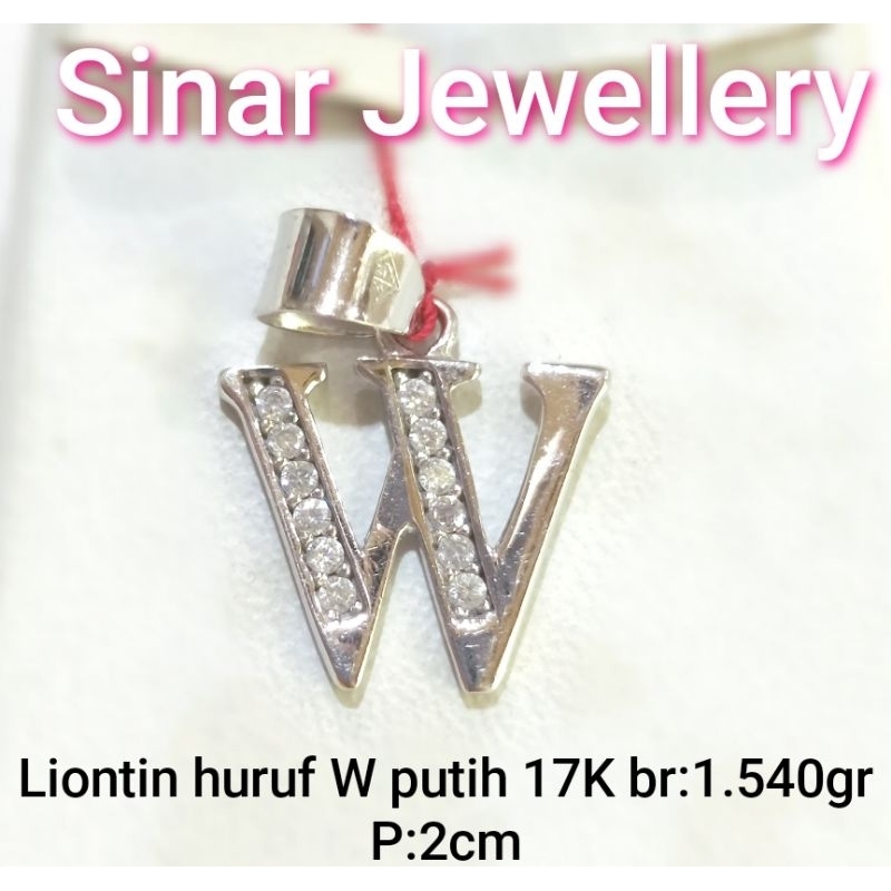 liontin huruf W emas putih 17K berat 1.540 gram