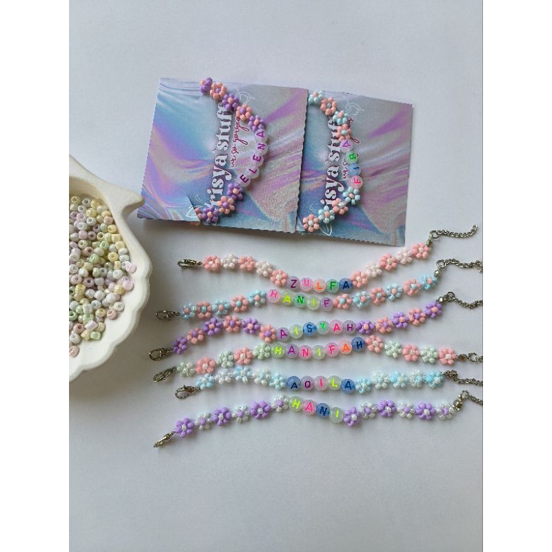 CUSTOM GELANG NAMA | GELANG MANIK MANIK | GELANG BUNGA