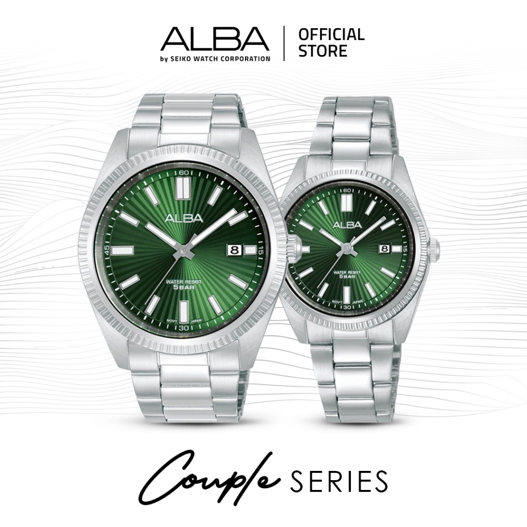 ALBA Jam Tangan Couple AS9S67 & AH7CK9 Quartz Stainless Steel Silver Watch