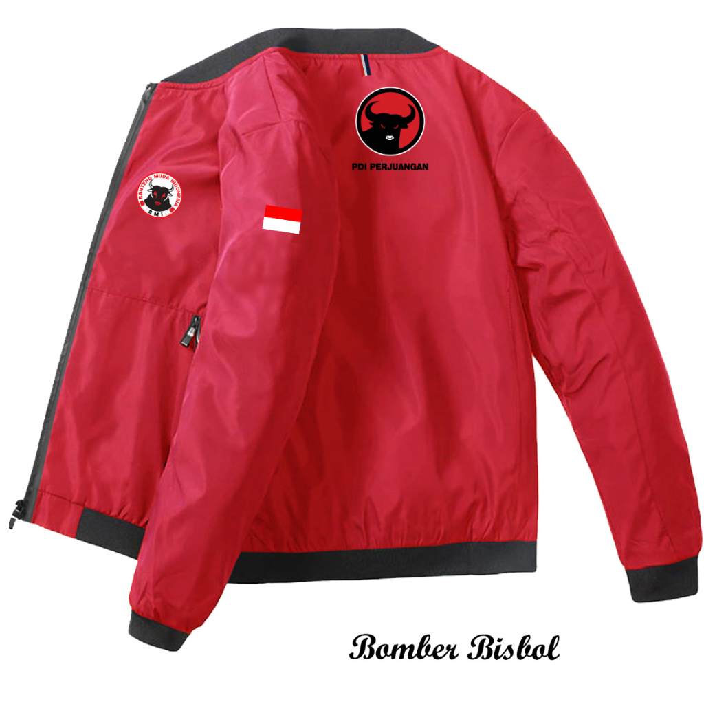 terbaru.. Jaket bomber PDI  PERJUANGAN / jaket bomber partai / jakey bomber BMI ( BANTENG MUDA INDON