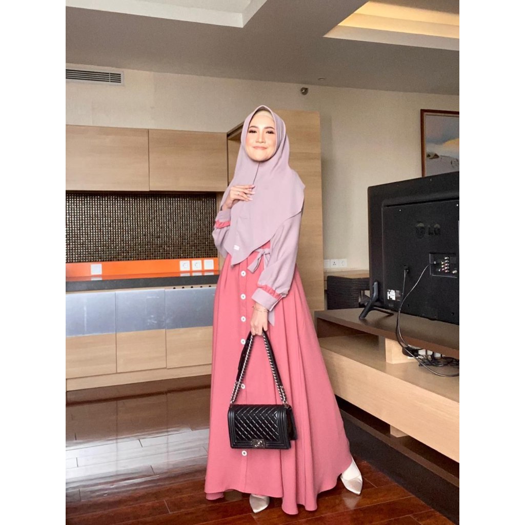 Gamis Dress Syari Murah Busui Wollycrepe Maira Two Tone Ori by Aden Hijab
