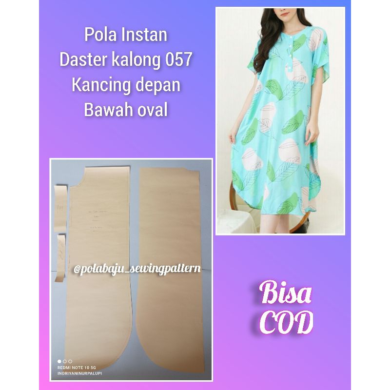 POLA INSTAN DASTER KALONG 053 - POLA BAJU DASTER KANCING BUSUI - Homedress batwing Sewing pattern