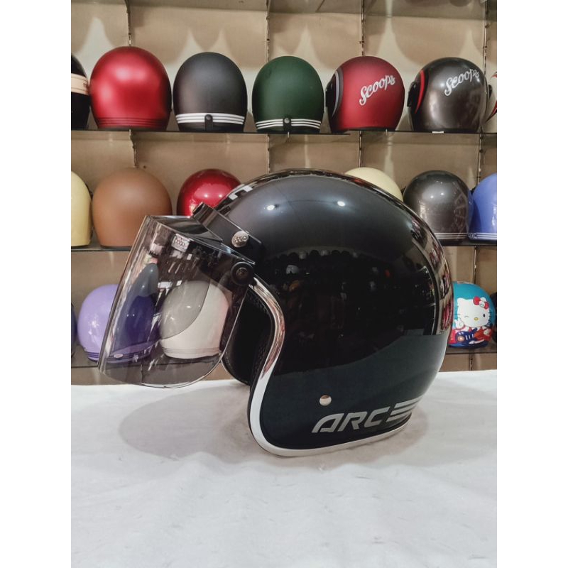 ARC Aizo List Chrome Helm Bogo Warna Hitam Glossy Berlabel SNI COD Free Packing Kardus & Bubble Wrap