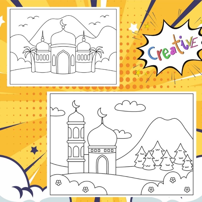 

Lembar Kertas Sketsa Masjid / Mainan Edukasi Kreativitas Mewarnai Tema Muslim