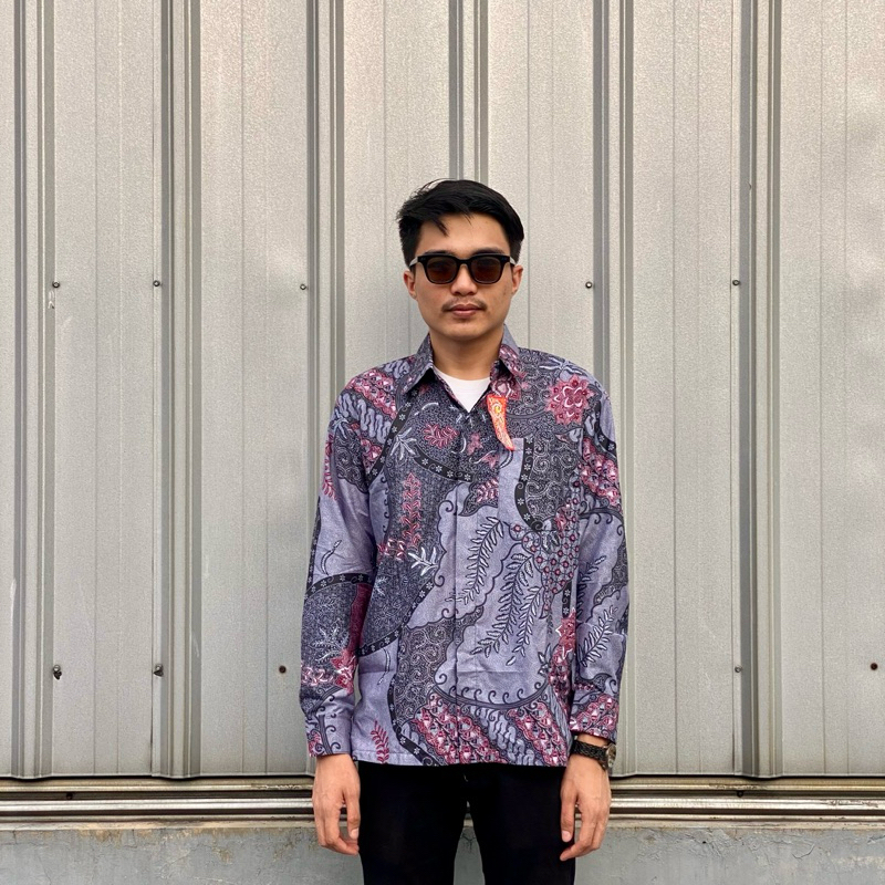 Batik Surya | Kemeja batik Pria Lengan panjang dan pendek katun polister motif lilac abu