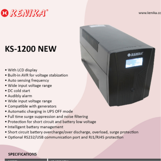 UPS KENIKA LINE INTERACTIVE 1200VA / 720W AVR+SOFTWARE [KS-1200 NEW]