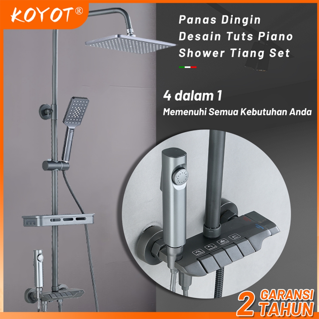 KOYOT Desain Tuts Piano Shower Kamar Mandi Full Set Panas Dingin Persegi Abu-abu dengan Mixer Panas 