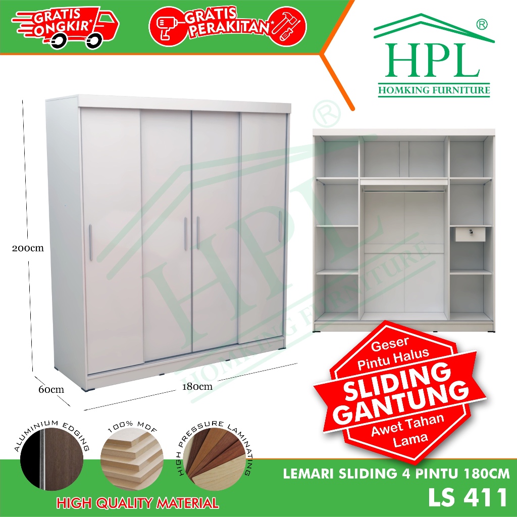 HOMKING Lemari Pakaian HPL 4 Pintu Sliding
