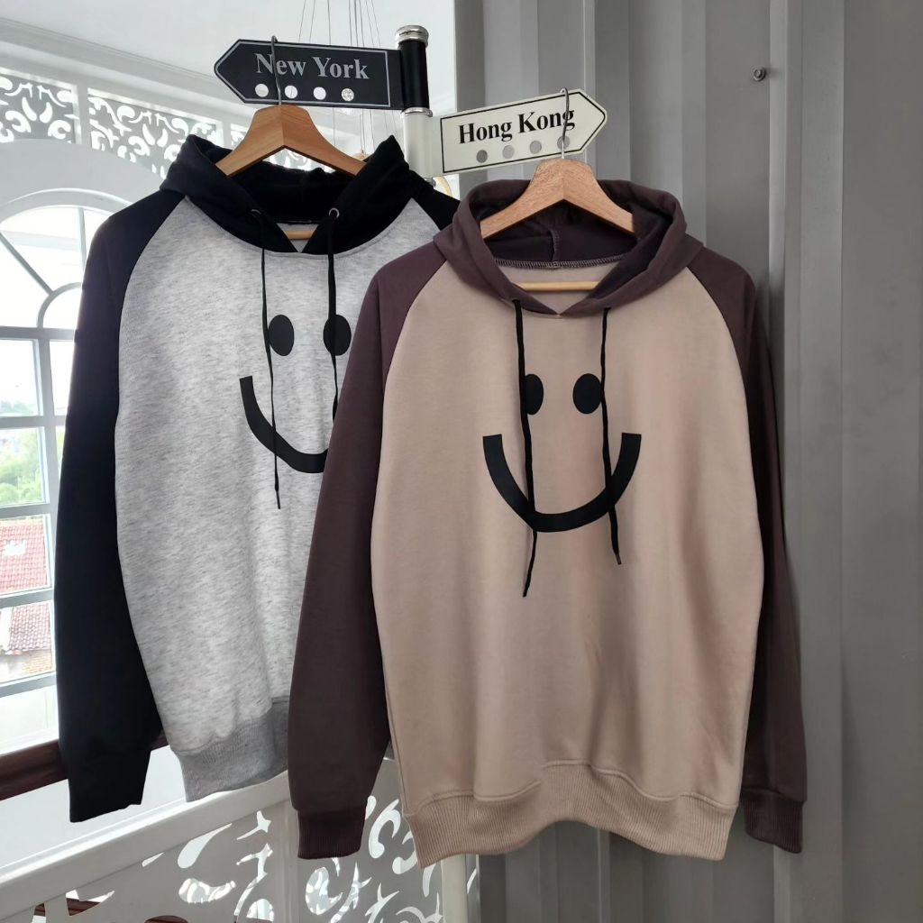( isi 2 pcs ) Jaket couple pasangan terbaru SMILE REGLAND HOODIE / sweater couple pasangan atasan cr