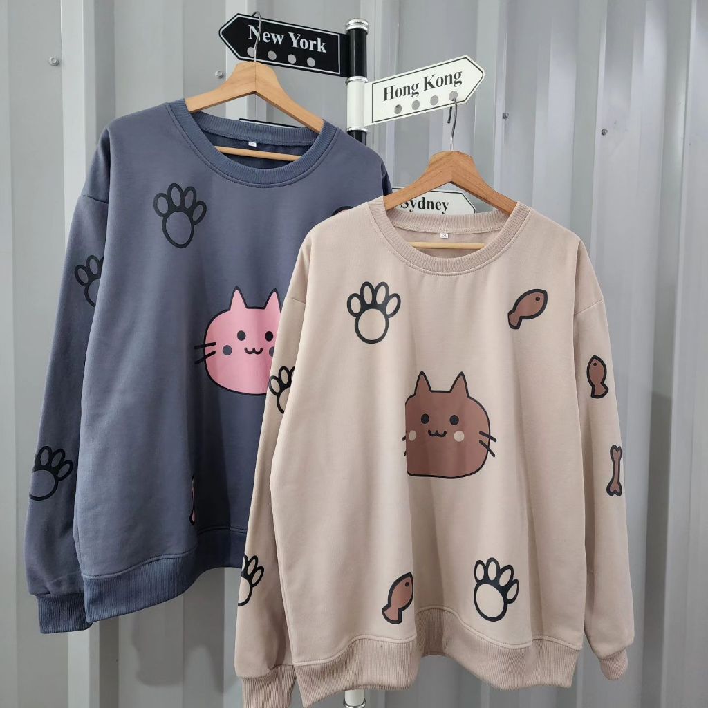 ( isi 2 pcs ) Jaket couple pasangan terbaru MIU CAT JUMBO XXL / sweater couple pasangan atasan crewn