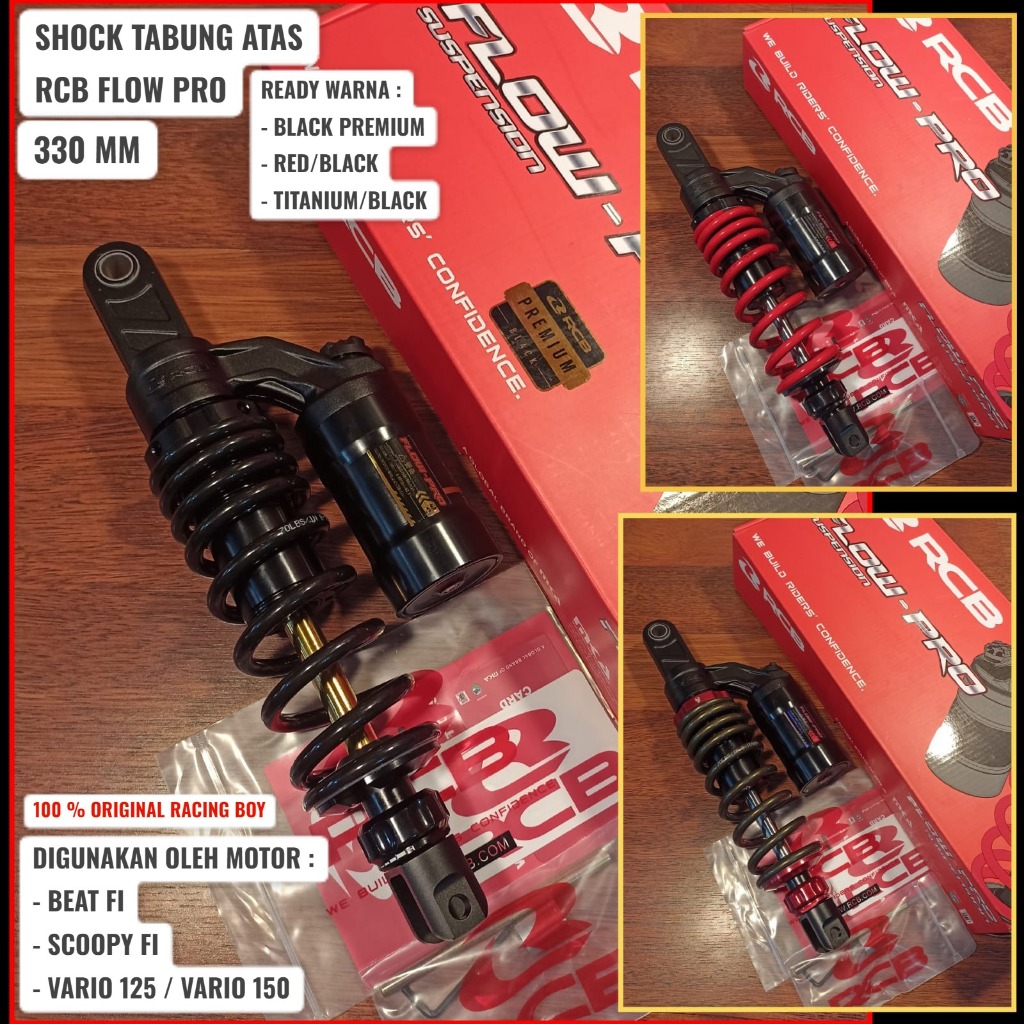 SHOCK RCB FLOW PRO 330MM BELAKANG TABUNG ATAS VARIO 125 VARIO 150 BEAT FI SCOOPY FI ORI RACING BOY