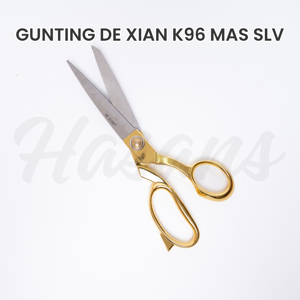 

Alat Gunting Kain Dengan Gagang Emas / Gunting Kain Bahan / Pemotong Kain / Gunting Serbaguna / Gunting De Xian K96 Mas/Slv