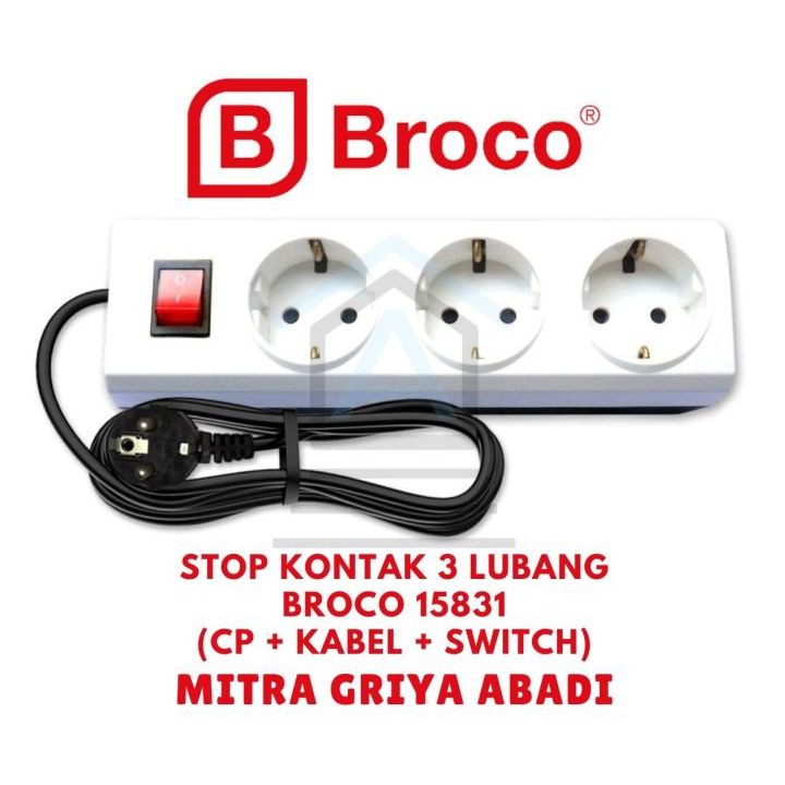 Stop Kontak 3 Lubang + Kabel + Saklar Broco 15831 (Child Protection)