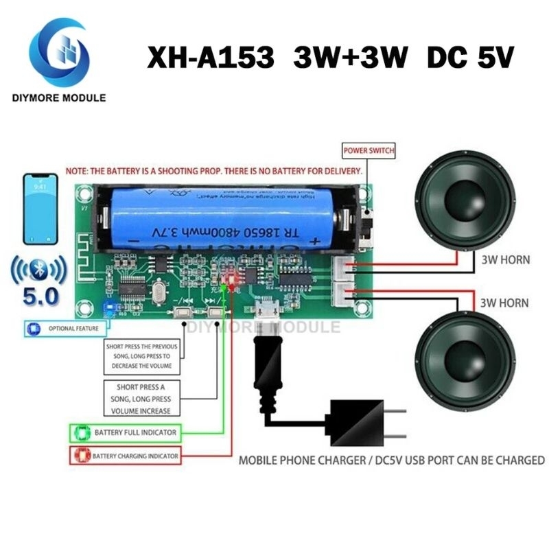 Pam8403 kit class d stereo amplifier bluetooth usb battery
