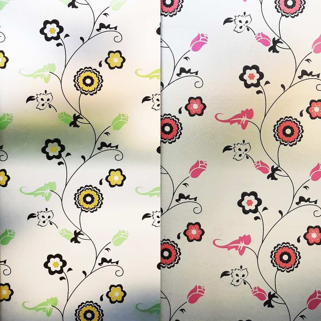 Eva Luvgreen Stiker Kaca Motif Bunga Kuning & Merah Ukuran 45x100cm Sandblast Kaca Es Kaca Buram GS 