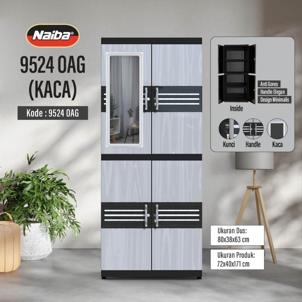 [NAIBA-CARGO] Lemari MSC Naiba Fit Ebony Kaca + Kunci (Naiba 9524/9504)