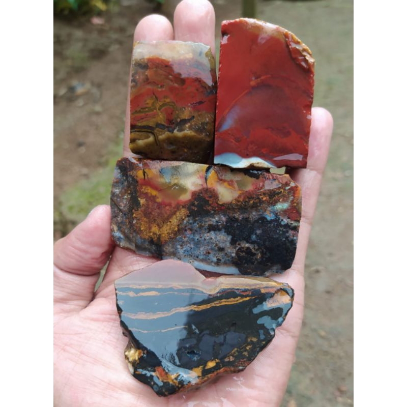 batu akik bahan lempengan pancawarna batu Garut merah Cristal borongan murah