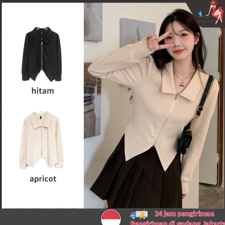 Terlaris Outer Crop Korea Style Resleting Cardigan Wanita Lengan Panjang