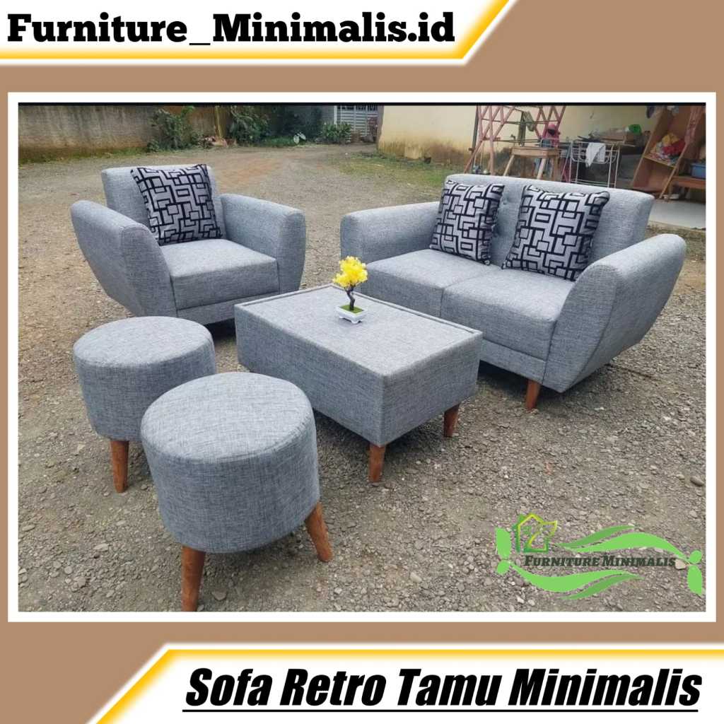 1 Set Sofa Minimalis Sofa Retro 21 & 2 Pcs Sofa Stool Bulat