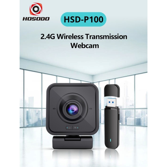 HOSODO HSD-P100 Portable Wireless Webcam Full HD for Meeting Streaming Build in Baterai Bisa Taruh d