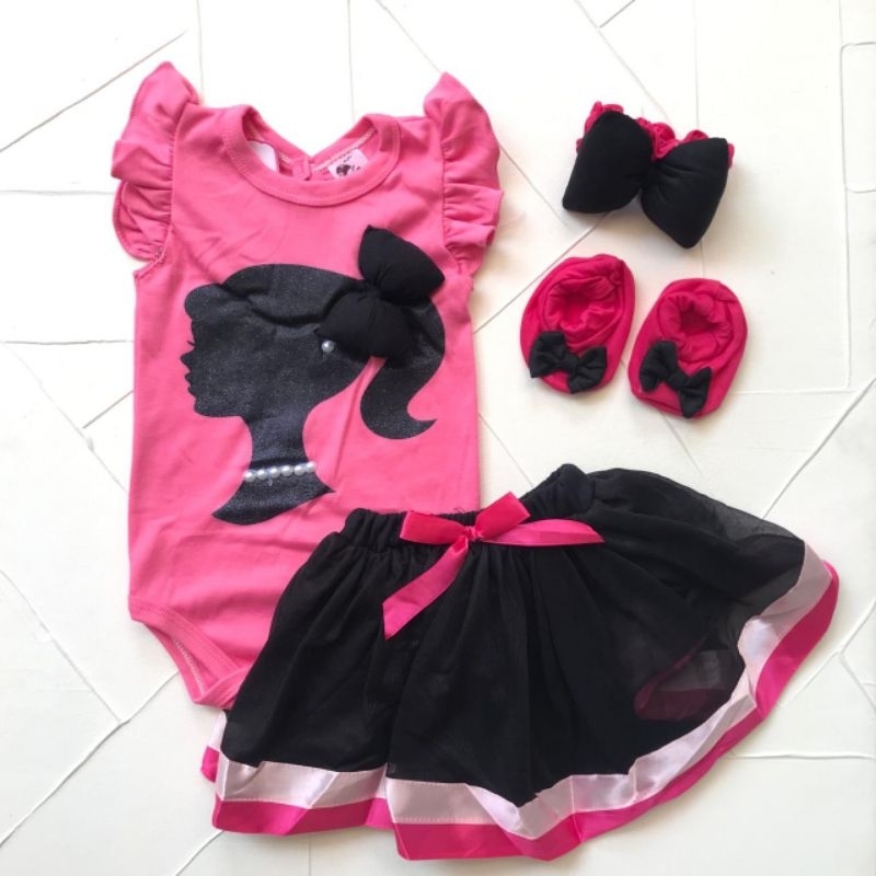 baju anak bayi perempuan setelan 0 6 bulan jumper barbie set motif lucu